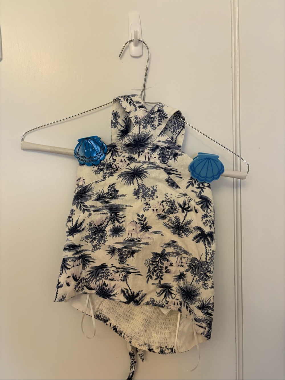 Abercrombie & Fitch White and Blue Smocked Halter Top
